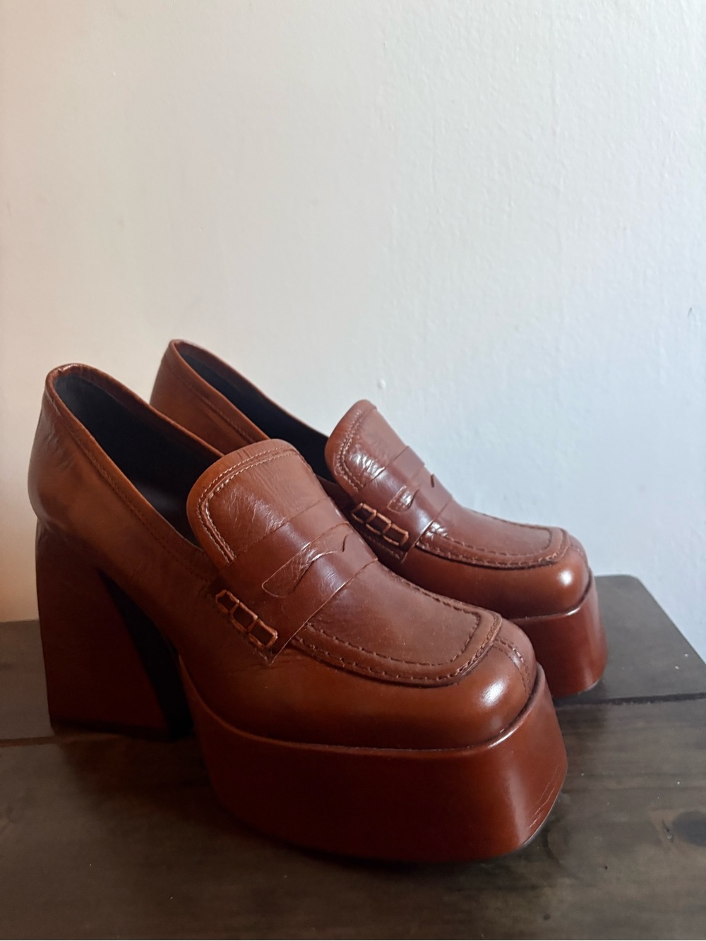 L'INTERVALLE Chestnut Brown Leather Platform Loafers - Picture 5 of 9